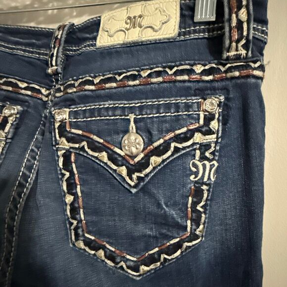 Miss Me Jeans Size 27 Bootcut M5014B26B MK798 Embroidered Flap Pockets Dark Wash - Picture 10 of 16